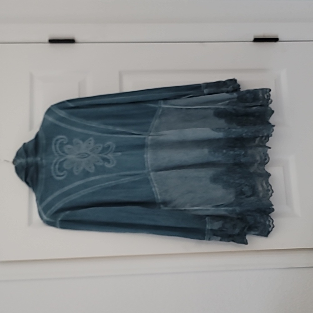 Stylish Blue Lace Trim Jean Jacket - Picture 4 of 5